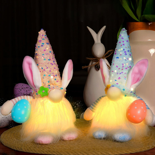 Lighted up Easter Gnomes Couple Plush Doll Easters Gnome with LED Light, 2 PCS F - Picture 11 of 12