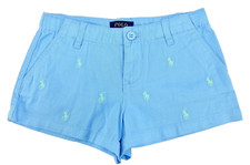 Polo Ralph Lauren Girls Logo Shorts Size 6 Blue Allover Green Pony Logos Cotton