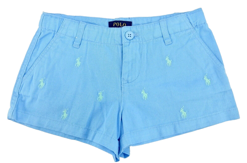 Polo Ralph Lauren Girls Logo Shorts Size 6 Blue Allover Green Pony Logos Cotton - Picture 1 of 10
