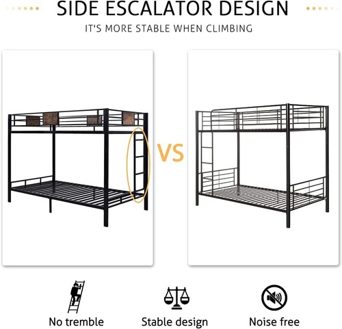 Metal Bunk Bed Twin Over Twin Size with Ladder and Full-Length Guardrail, Black - Picture 4 of 7