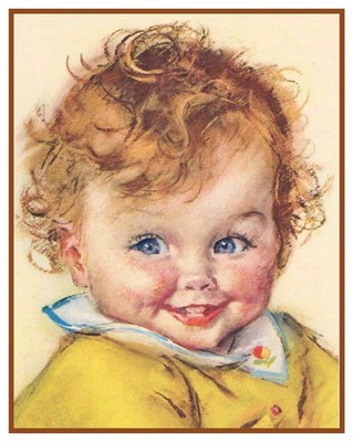 Baby Having a Sponge Bath Maud Tousey Fangel Counted Cross Stitch Pattern