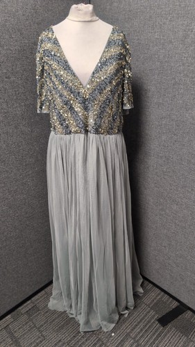 Lovedrobe Luxe Sequin Tulle Maxi Dress Grey UK 22 DAMAGED LN051 HH 12 - Picture 1 of 6