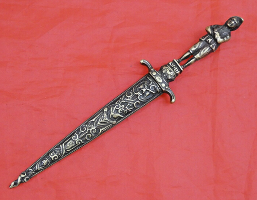 NICE ANTIQUE FIGURAL ROMANTIC DAGGER KNIFE very fine blade 19th century Bronze - Picture 3 of 16