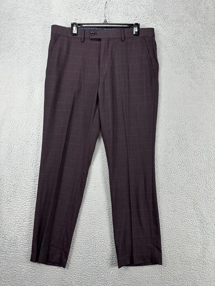 Pantalones Penguin Para Hombres 34X29 Marrón Ventana Panel Cuadros Vestido Calce Ajustado Pierna Recta NUEVO Foto 3 de 4