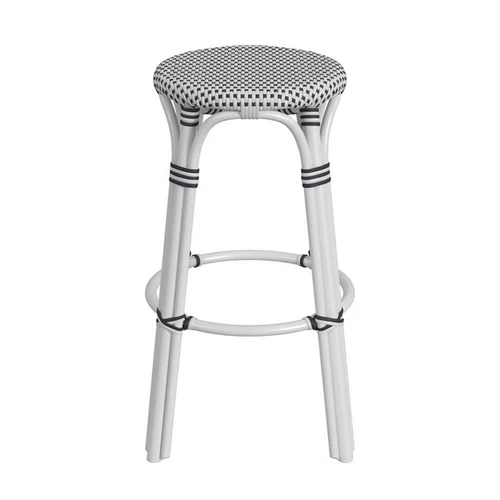 Butler Specialty Company Tobias Round Rattan 30" Bar Stool - White And Black Dot - Picture 6 of 8