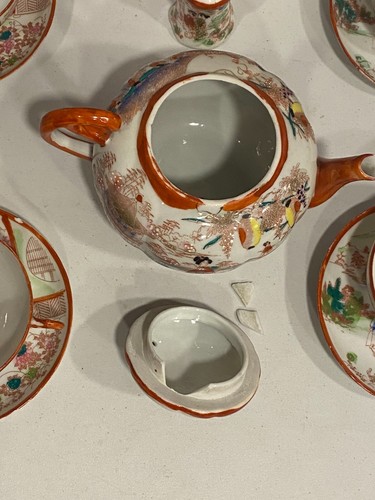 Juego de té vintage japonés de porcelana con cáscara de huevo para geisha Ware 4 tazas y platillo tetera - Imagen 4 de 21