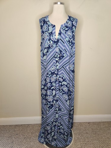New York & Company Maxikleid mit Blumenmuster XL Damen Knopfleiste ärmellos 57" lang