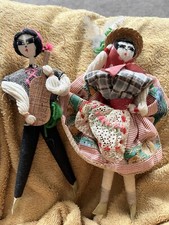Vintage Traditional Pair Male Female Portuguese Yarn Dolls Rooster Hat 10 in