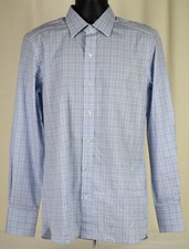 NWOT TOM FORD Light Blue Windowpane Slim Fit Dress Shirt EU40 15.75 x 36