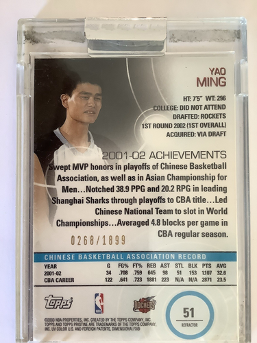 Yao Ming 2002-03 Topps Pristine RC Rookie #51 REFRACTOR 0268/1899 Never Opened - Picture 15 of 15