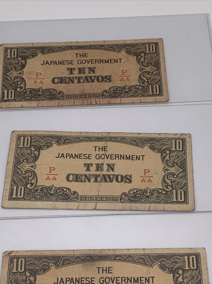 1940’s Japanese Government Currency TEN CENTAVOS Lot of 3 Bills - Image 3 of 4