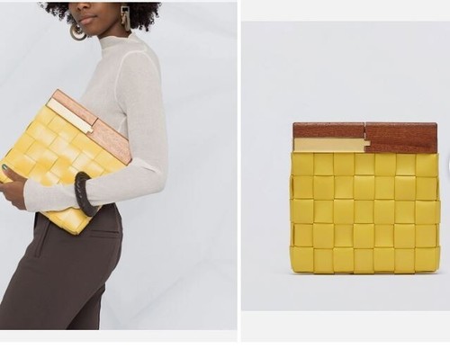 BOTTEGA VENETA Wood & Intrecciato leather clutch - Buttercup/Yellow - Picture 16 of 17