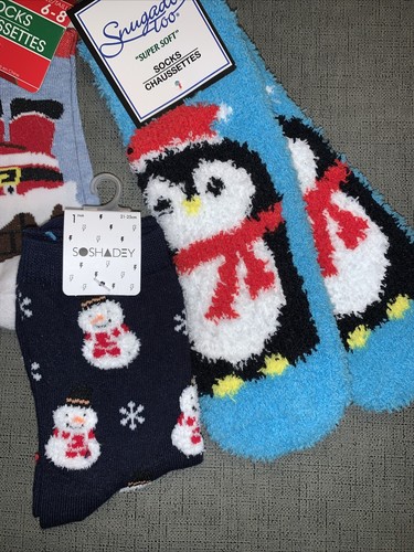 5 Pair Christmas Holiday Socks Size 6-8  Gingerbread Santa Snowman Cat Penguin - Picture 3 of 10