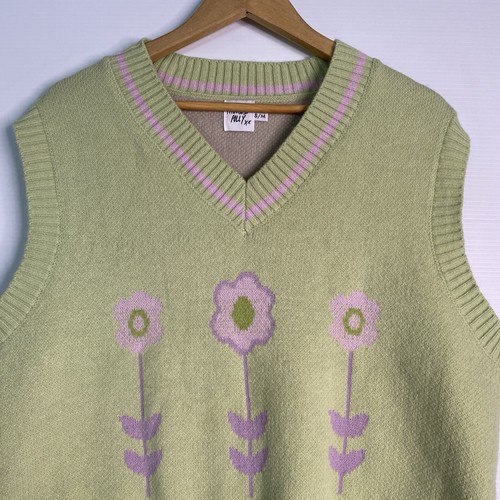Princess Polly Vest Women S/M Green Pink Knitted Wool Blend Oversized Preppy - Picture 8 of 19