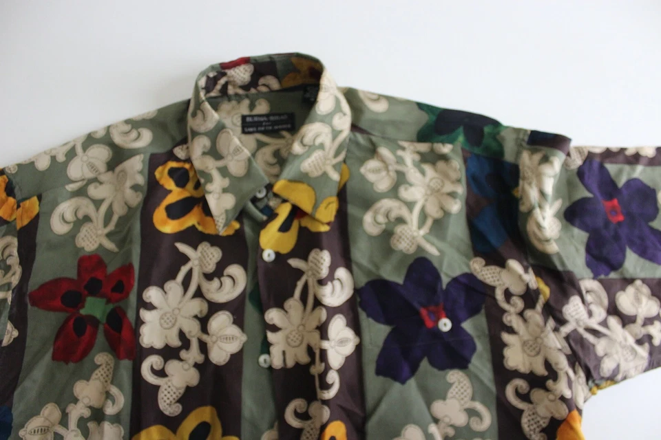 COMO NUEVO Birmania Bibas Saks Fifth Avenue 100% Seda Floral Camisa Manga Corta M Foto 2 de 4