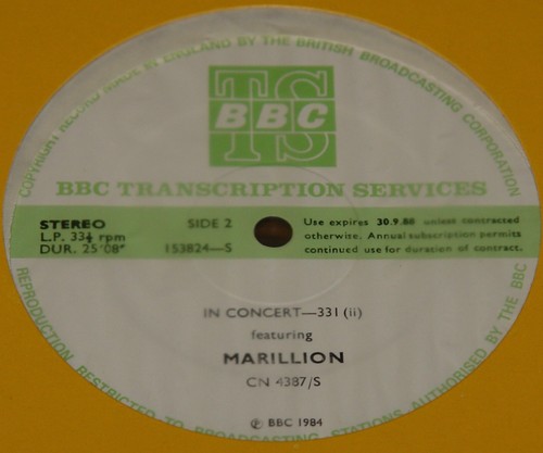 MARILLION IN CONCERT 1984 BBC TRANSCRIPTION DISC 331 LP WITH SLEEVE & CUE SHEETS - Picture 3 of 11