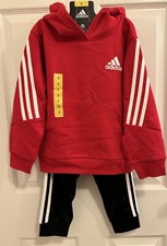 Adidas Youth 2-Piece Red Hoodie  Black Track Pants Sz 5  6