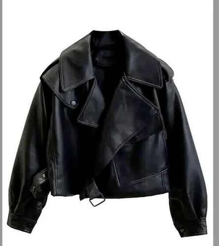 Fitaylor Faux Leather Oversized Crop Biker Jacket Women's Medium NWT - Picture 9 of 16