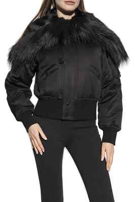 SAINT LAURENT - Faux-Fur Trimmed Cropped Bomber Jacket (BRAND NEW!!)