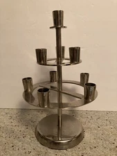 Crate and Barrel Nickel Candle Holder Candelabra Holds 9 Taper Candles