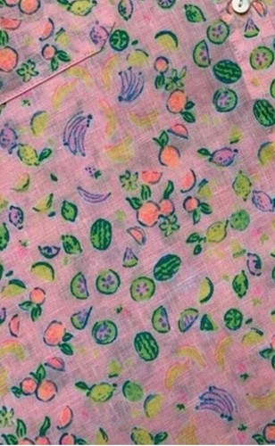 Lilly Pulitzer Sea View 100%Linen Button Down Urchin Pink Lil’Juicy Fruit Sz.XXS - Picture 7 of 10