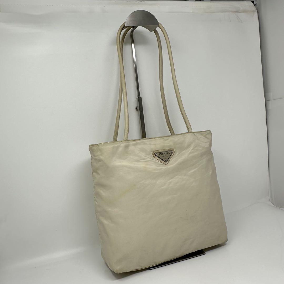 PRADA Nylon Shoulder Bag Auth Light Beige Medium Women Italy