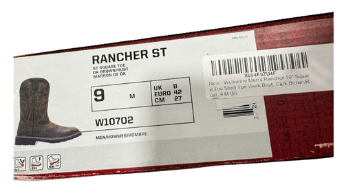 Wolverine Men Rancher Square-Toe Steel-Toe Wellington Work Boots Leather Brown - Picture 2 of 2