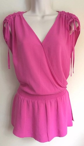 Banana Republic Women's Tie Shoulder Pink Peplum Blouse Sleeveless Shirt SZ L - Picture 2 of 8