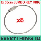 8X STAINLESS STEEL 30cm JUMBO KEY RING WIRE CABLE GIANT KEYCHAIN TRADESMAN RINGS