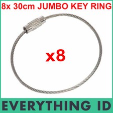 8X STAINLESS STEEL 30cm JUMBO KEY RING WIRE CABLE GIANT KEYCHAIN TRADESMAN RINGS
