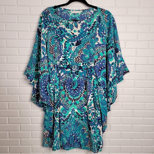 Trina Turk Graciela Dress Silk Paisley Floral Size M Angel Sleeves Boho Resort - Picture 2 of 11