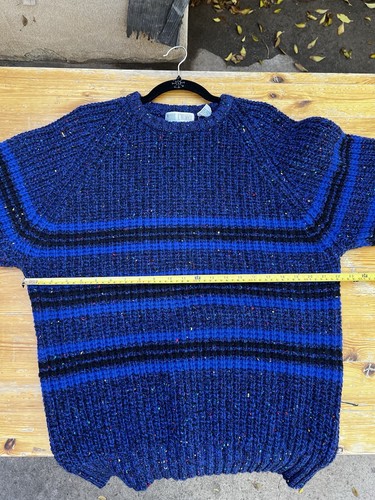 Vintage Codi L’uomo Pure Wool Hand Knit Flecked Blue Sweater Blue Black Large - Picture 8 of 9