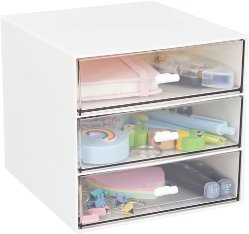 Desk Organizer with 3 Drawers, Clear Plastic Desk Storage Box, Desktop Organizat - Picture 11 of 12