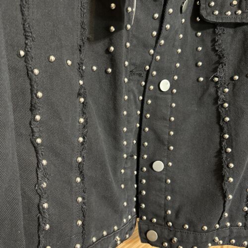 Chaqueta de mezclilla NEGRA para mujer remaches grandes, tachonadas y deshilachadas NUEVA con etiquetas OMOONE - Imagen 2 de 12