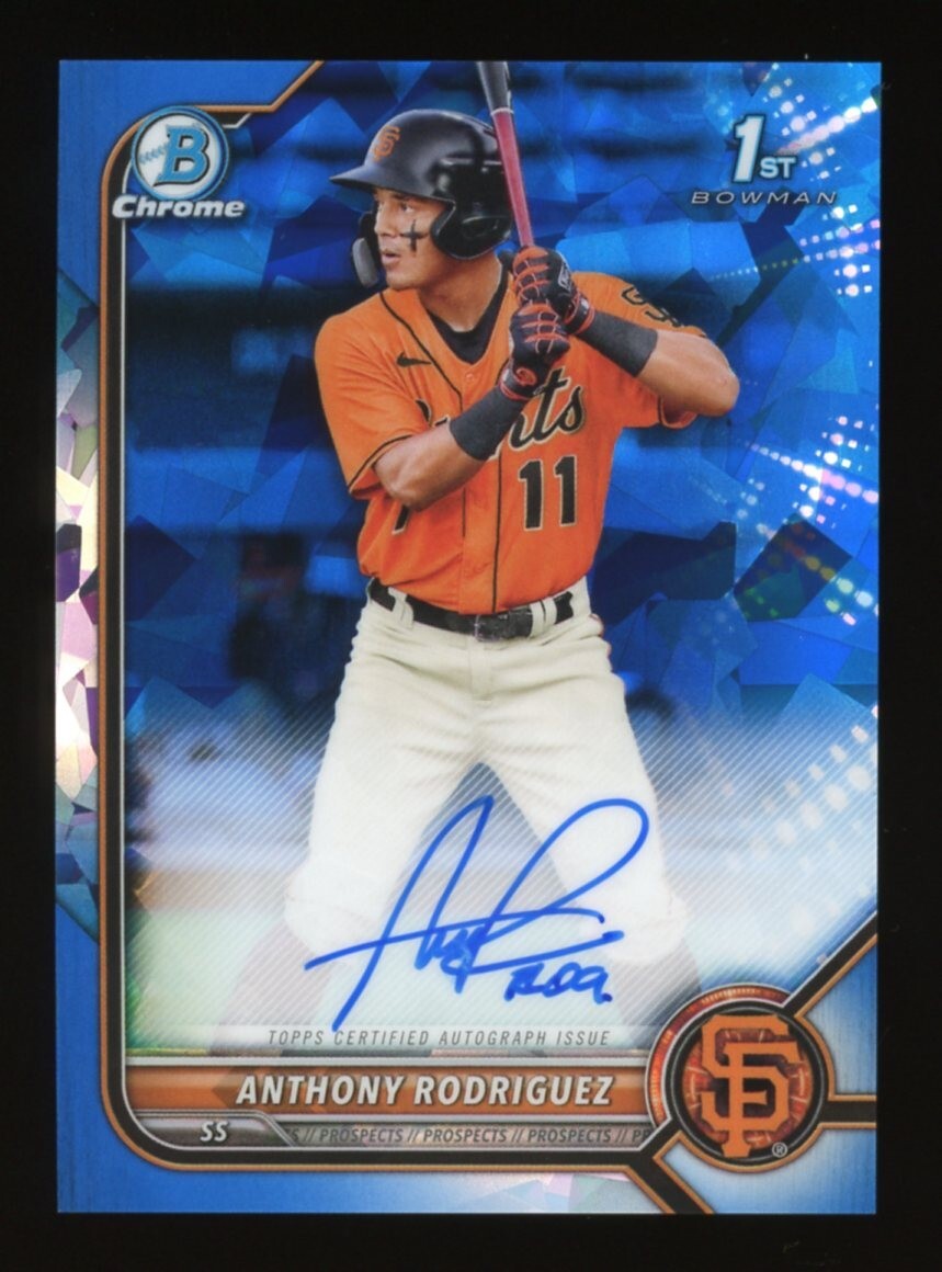 2022 ANTHONY RODRIGUEZ AUTO BOWMAN CHROME SAPPHIRE 1ST BOWMAN BLUE REF #BSPA-ARZ