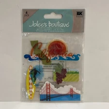 Jolee's Boutique Dimensional Stickers CALIFORNIA Surfing Grapes Golden Gate