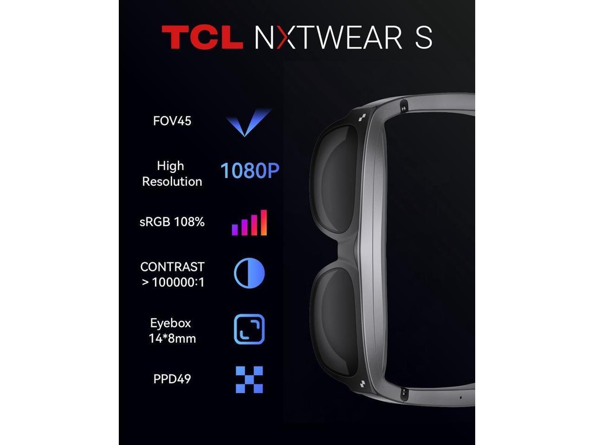TCL NXTWEAR S AR Glasses Micro OLED Augmented Reality 1080p TCL NXTWEAR S AR Glasses Micro OLED Augmented Reality 1080p