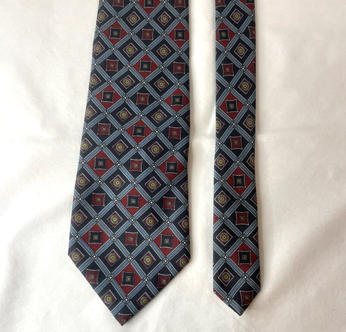 Vintage 90s Ketch Classics Men's Necktie Burgundy Blue Geometric - Picture 4 of 9