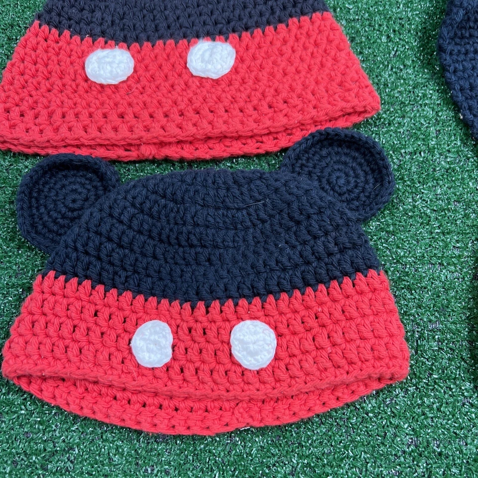 Mickey Mouse & Pluto Handmade Crochet Beanie Hats Lot of 3 Each Size Different - Image 4 of 4