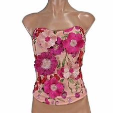 New York & Company NY&CO 3D Floral Embroidered Print Strapless Corset Tube Top