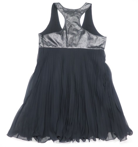 Patricia Field Size 6 Black Silver Shimmer Silk Pleated Cocktail Dress Stylish - Picture 8 of 16