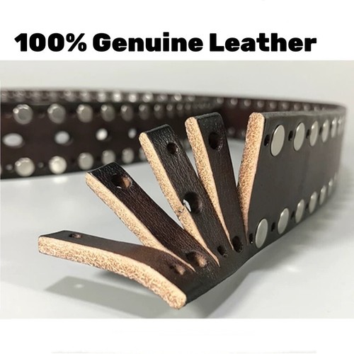 Echt Leder Taillengürtel Heavy Metal Nieten Nieten Unisex Punk Bund Handarbeit - Bild 5 von 14
