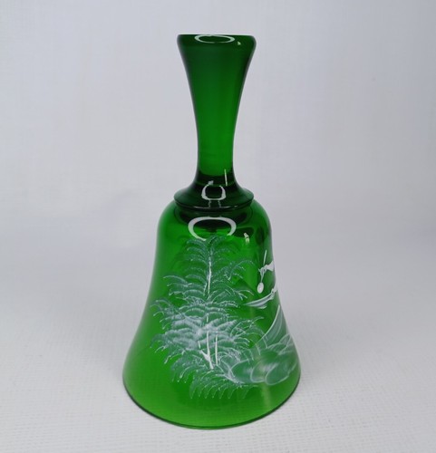 Böhmen Glas Tschechisch Grün Kunst Glasglocke Handbemalt In Tschechoslowakei 6" - Bild 2 von 23