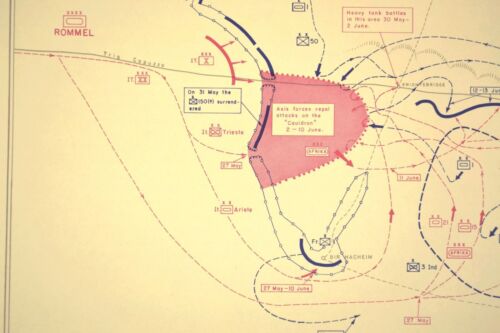 Vintage Battle of Gazala Map North Africa Bir Hakeim Line WWII World War 2 - Picture 4 of 8