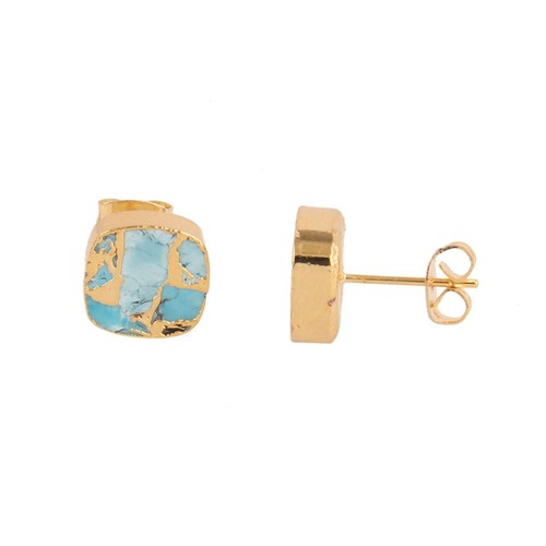 Minimalist Mohave Copper Jade Quartz Gold Electroplated Push Back Stud Earrings - Picture 5 of 57