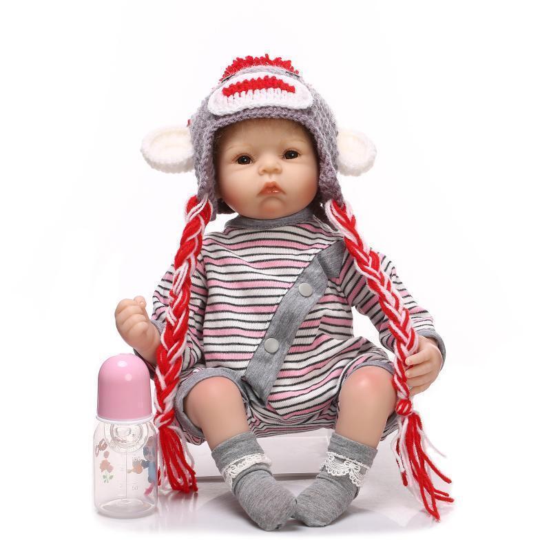 Popular Realista Suave Silicona Muñeca Reborn niña bebé recién nacido muñeca con Sombrero Popular Realista Suave Silicona Muñeca Reborn niña bebé recién nacido muñeca con Sombrero