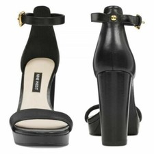 WOW Nine West DEMPSEY 10M BLACK PATENT Strappy 4" Chunky Heel Platform Sandal