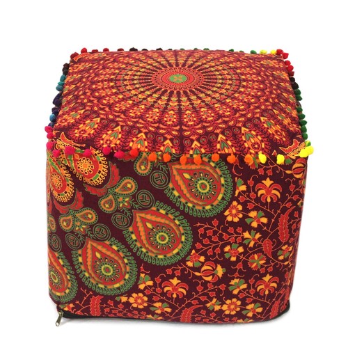 All Size Indian Handmade Mandala Square Ottoman Pouf Cover Footstool Seating - Picture 79 of 89