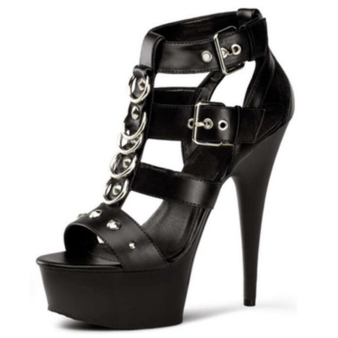 Women Black Rivet 15cm Platform Wedge High Heels Model shoes Party Leather Ske15 Women Black Rivet 15cm Platform Wedge High Heels Model shoes Party Leather Ske15