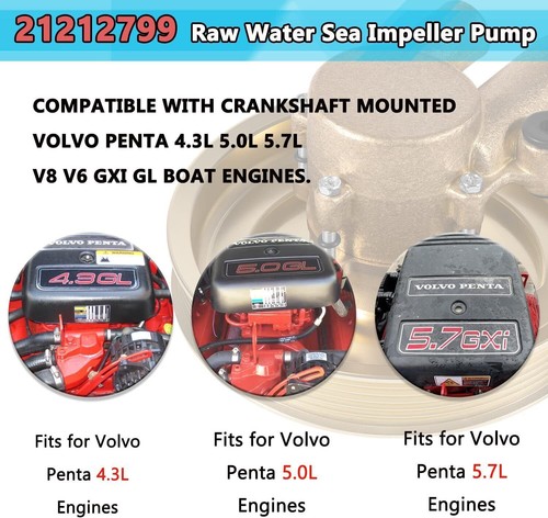 Pompa girante acqua grezza mare Volvo Penta 21212799, 3812519 4.3 5.0 5,7 V8 V6 - Foto 4 di 9